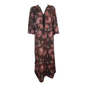 Roamans Dress Womens Plus Size 18W Brown Paisley Short Sleeve Maxi Cotton Boho